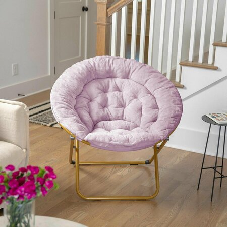 FLASH FURNITURE Gwen 38-in. Oversize Portable Faux Fur Folding Saucer Moon Chair, Dusty Purple/Soft Gold Frame FV-FMC-025-DTPRP-SGD-GG